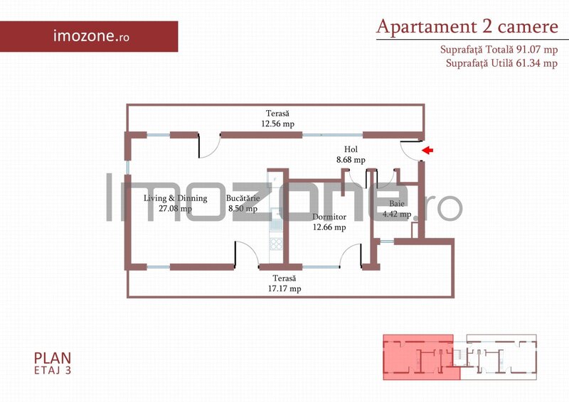 Cartierul Militari, 2 camere cu terasa de 29 mp, 3 bai, etaj 3, finisat modern, comision 0%.